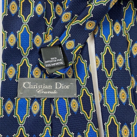 Vintage Christian Dior Cravate‎ Men's 100% Silk Neck Tie Blue-Navy/Yellow O/S - Picture 3 of 6